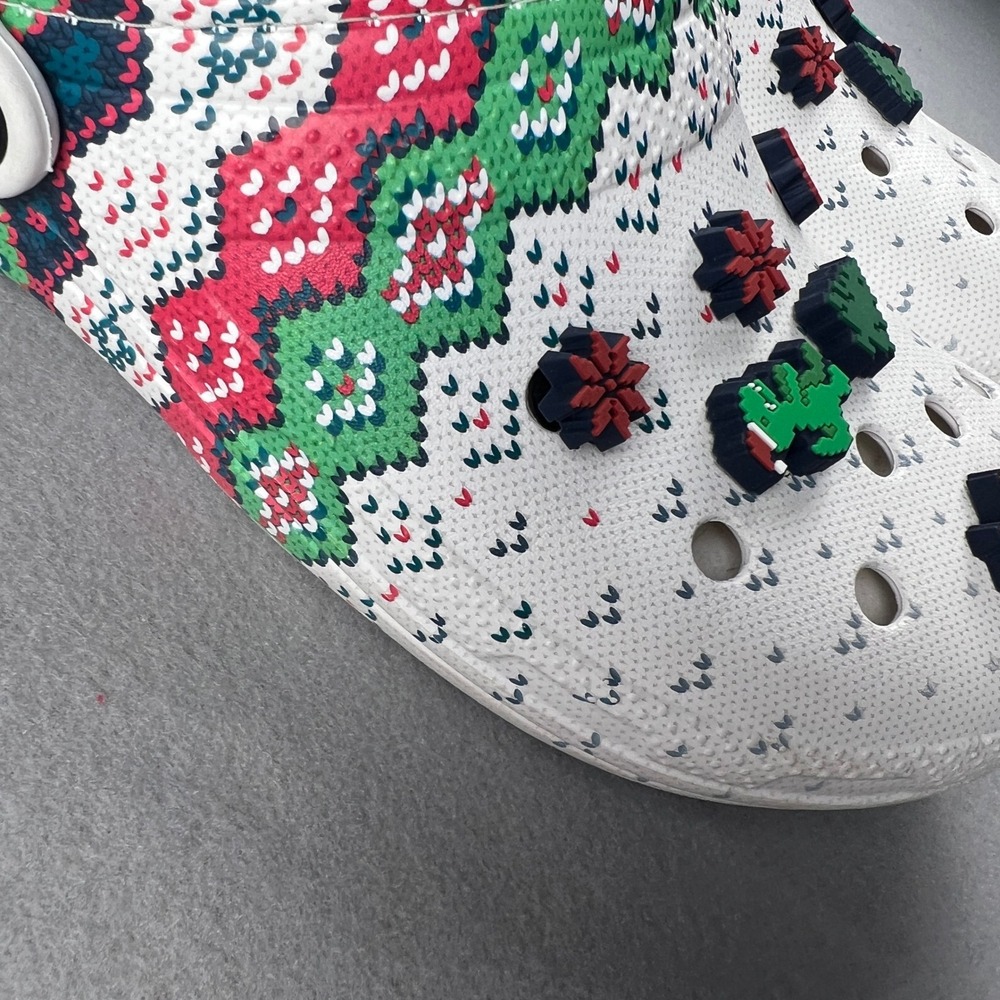 Crocs Classic Lined Clog Mens 13 White Fair Isle Holiday Christmas Pixel Jibbitz - Picture 12 of 16